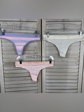 VICTORIA'S SECRET Logo Waistband Cotton Blend Thong (Bundle of 3)-Medium